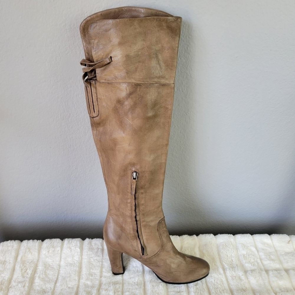 SAM EDELMAN // se boutique taupe mink lamb leather over the knee heeled boots - Picture 4 of 5